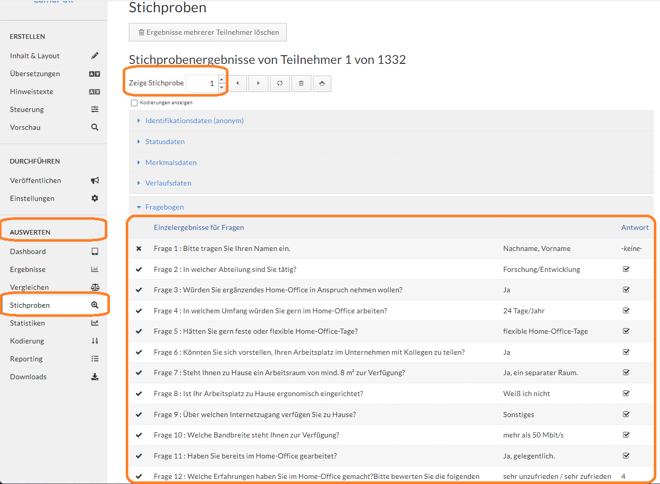 Stichprobenergebnisse Einzelergebnisse betrachten